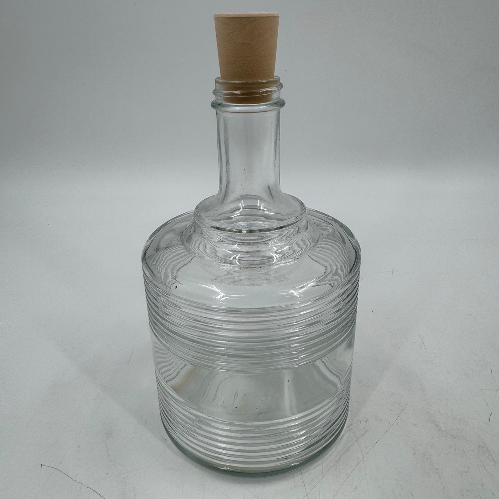 Vintage MCM Clear Glass‎ Bottle Cork Topper Decorative Decanter Apothecary Clear